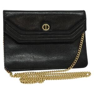 DIOR Chain Shoulder Bag Leather Black Gold